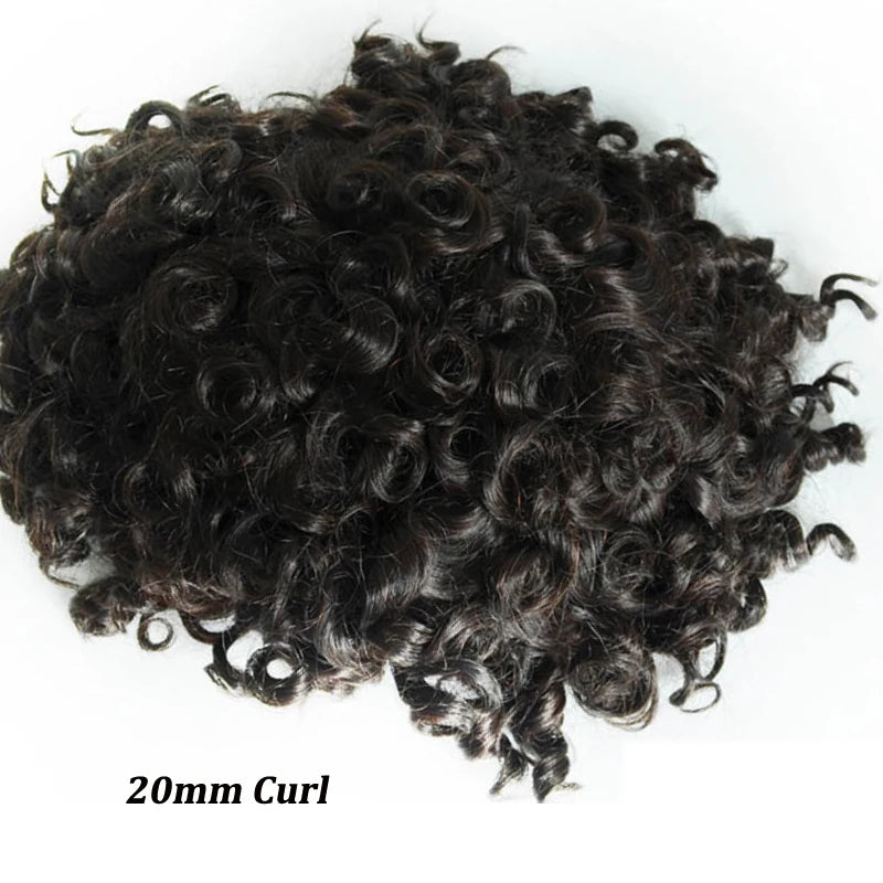 Men Toupee Human Hair Fine Mono NPU Indian Human Hair Wigs for Man Afro Human Hair System 15mm Curly Hair Topper Natural Color