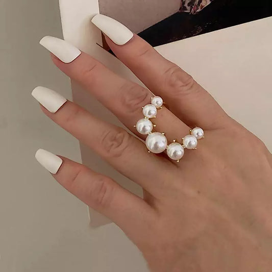 Fashion Big Geometric Pearl Paved Rings for Women