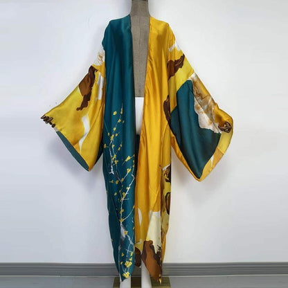 Kimonos Verano Women Print Long Sleeve Cardigan Fem Dress