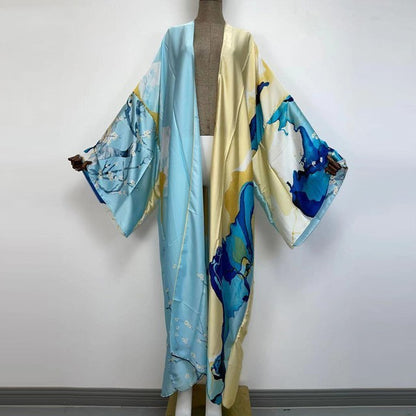 Kimonos Verano Women Print Long Sleeve Cardigan Fem Dress
