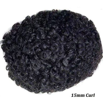 Men Toupee Human Hair Fine Mono NPU Indian Human Hair Wigs for Man Afro Human Hair System 15mm Curly Hair Topper Natural Color