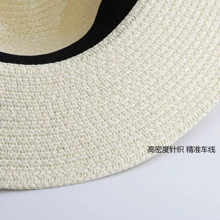LNPBD Summer fashion white flat brim wide brim women's strawhat women's jazz fedoras hat sun-shading hat beach cap summer