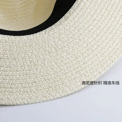 LNPBD Summer fashion white flat brim wide brim women's strawhat women's jazz fedoras hat sun-shading hat beach cap summer
