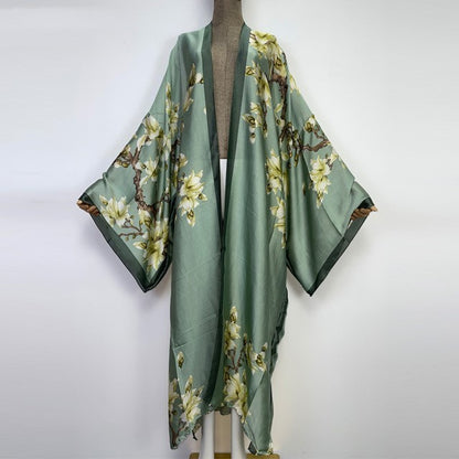 Kimonos Verano Women Print Long Sleeve Cardigan Fem Dress